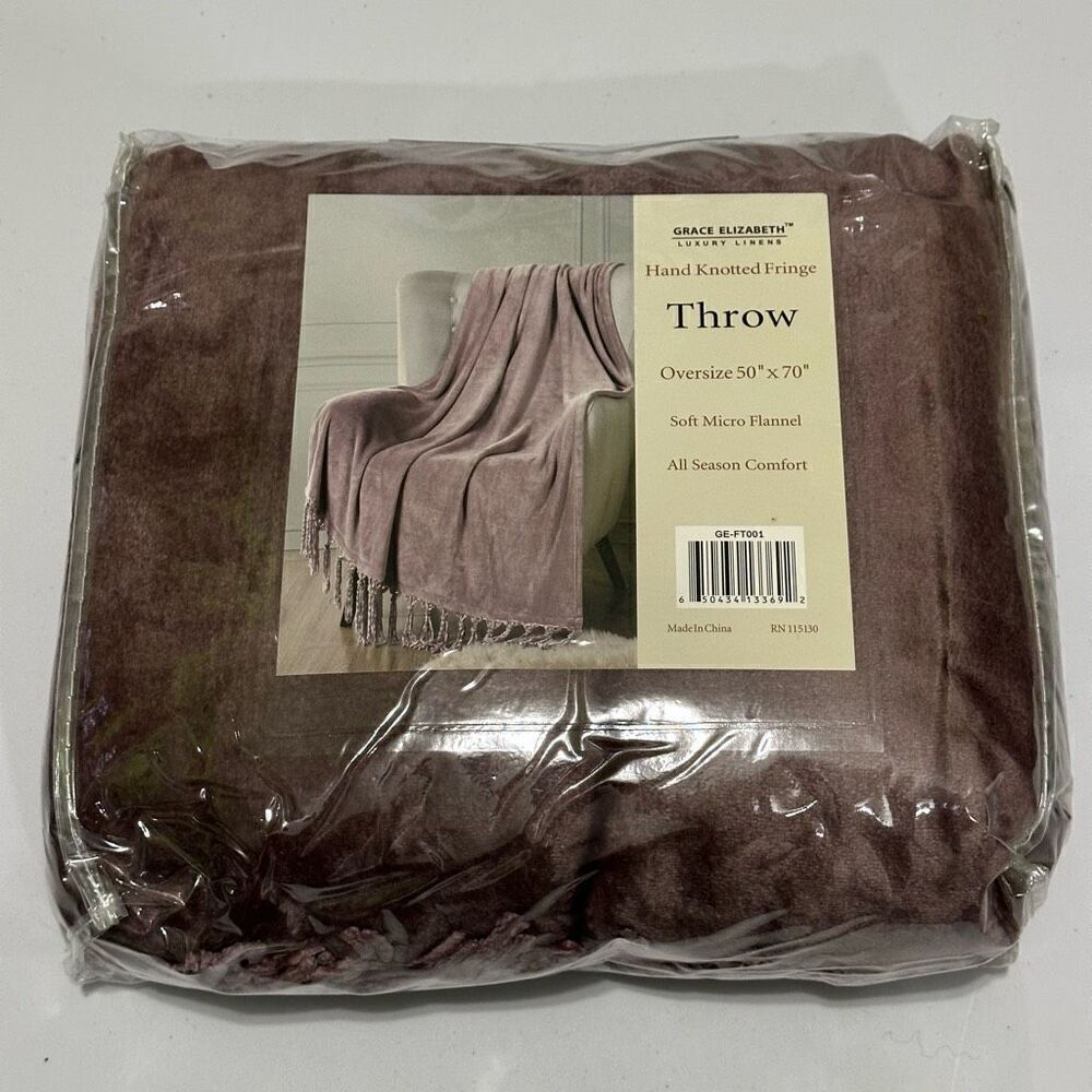 Grace Elizabeth Luxury Linens | Hand Knotted Fringe Throw Blanket | Oversize 50”